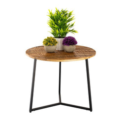 Salontafel rond massief hout diameter 56cm. Salontafel, bijzettafel La Palma met metalen frame in zwart